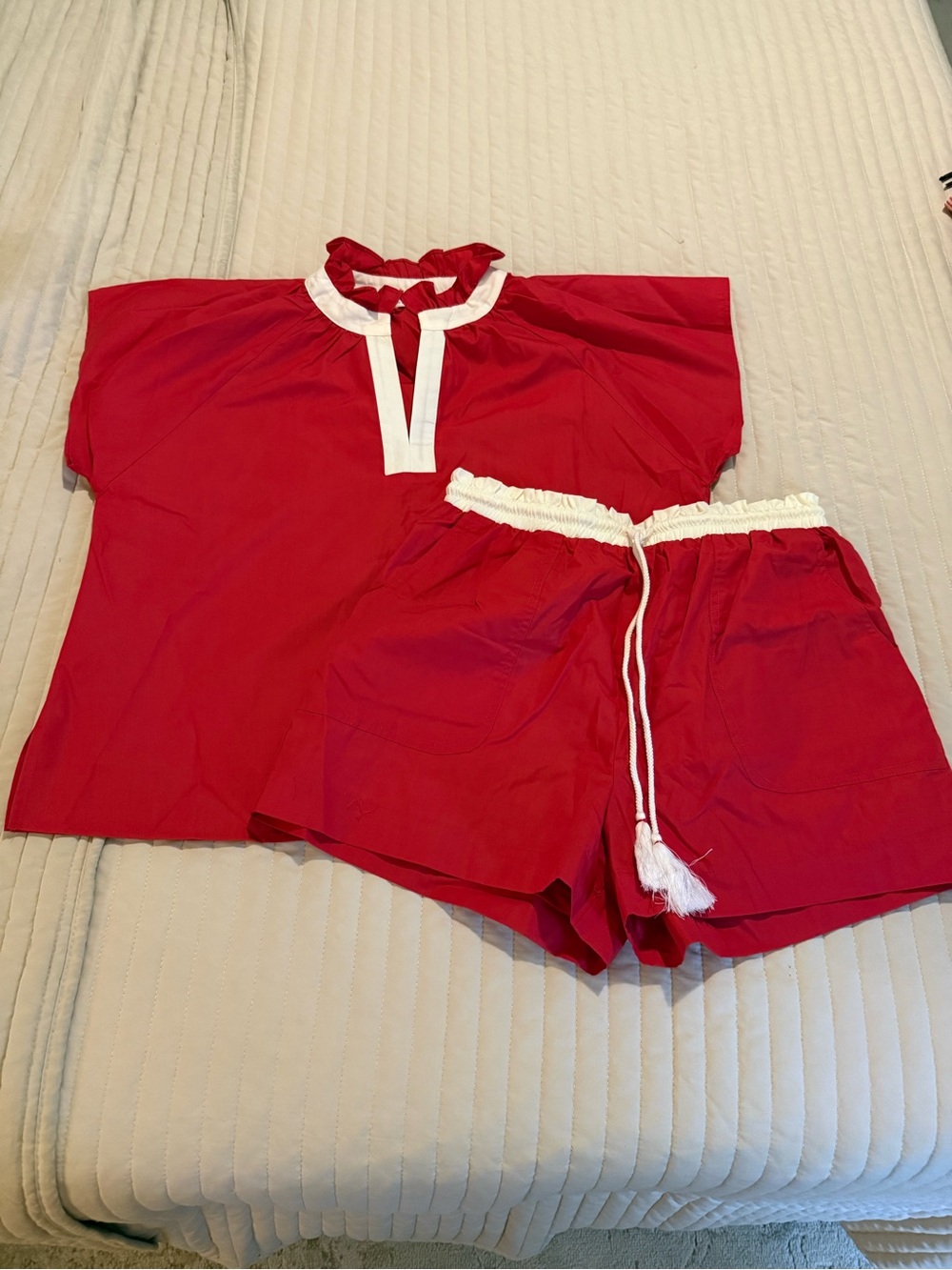 entro Red Kids Pajama Set with White Trim